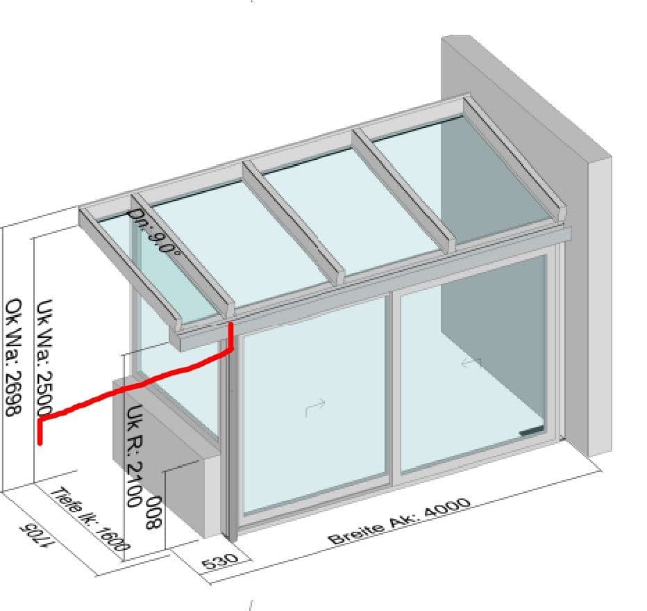 Étude 3D cotée de la verrière avant fabrication